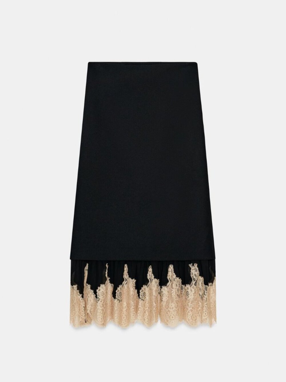 ZARA ZW COLLECTIOM Black Lace-Hem Midi Skirt SIZE M NWT